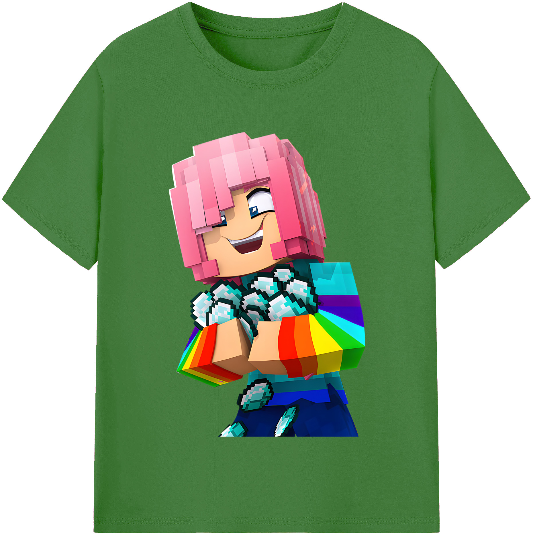 （画像用） マインクラフト ブロックの世界 Minecraft MC Block world レディースカジュアルプリントTシャツ（綿100％）